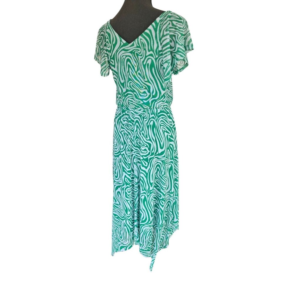 Harlow & Rose Emerald Green Handkerchief Hem Midi Dress Abstract Print Size S - Picture 4 of 11